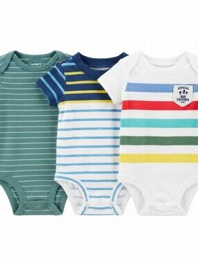 Carter's 6M Colorful Striped Bodysuits - Green, Blue, Multicolor